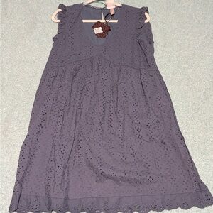 Knox Rose Slate Blue Eyelet V-Neck Midi Dress